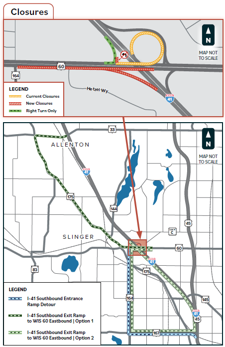 I-41/WIS 60 Closure/Detour Map 04/27