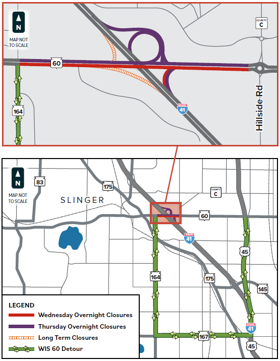 I-41/WIS 60 Closure/Detour Map